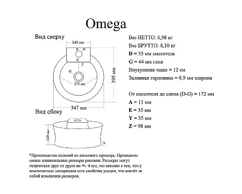 Раковина Madera Omega 35 4650002688957 Белая