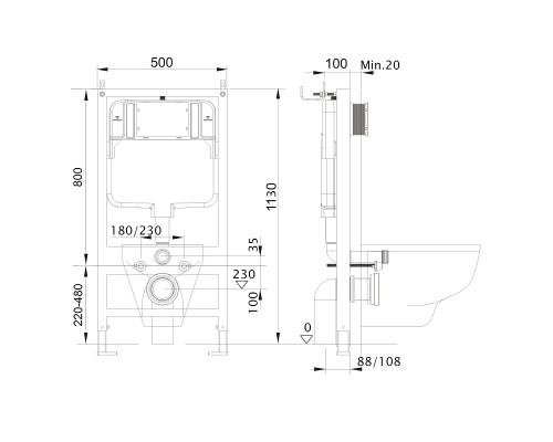 Комплект унитаза с инсталляцией Aquatek Set Aquatek Вега-1905-013 KK-1 с сиденьем Микролифт и Белой клавишей смыва