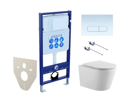 Комплект унитаза с инсталляцией Aquatek Set Aquatek Вега-1905-013 KK-1 с сиденьем Микролифт и Белой клавишей смыва