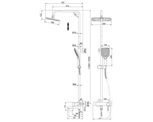 Душевая система Grossman Alba 500.K35.06.100/210 Хром Черная