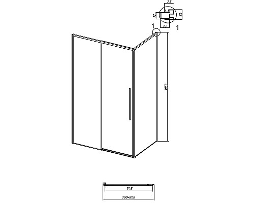 Душевая стенка Grossman Galaxy 80 200.K33.01.80.21.02 профиль Черный матовый стекло шиншилла