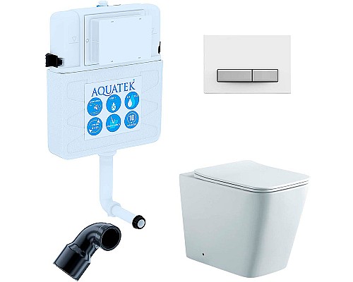 Комплект унитаза со смывным бачком Aquatek Set BW Aquatek Либра N-030 3в1 с сиденьем Микролифт и Белой глянцевой клавишей смыва