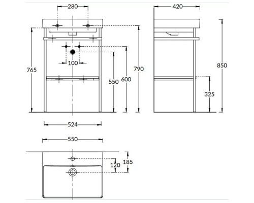 Консоль под раковину Kerama Marazzi Pro 55 Черная матовая