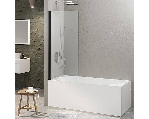 Шторка на ванну Berges River S Black 80х145 065011 профиль Черный матовый стекло прозрачное