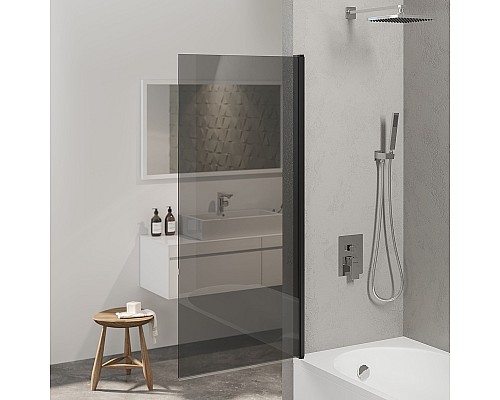 Шторка на ванну Berges River S Black 90х145 065017 профиль Черный матовый стекло тонированное