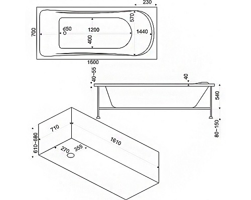 Акриловая ванна Bas Стайл 160x70 В 00034 без гидромассажа