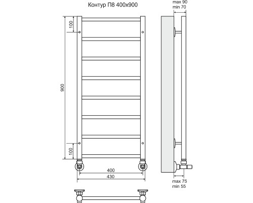 Водяной полотенцесушитель Terminus Контур П8 400х900 Хром