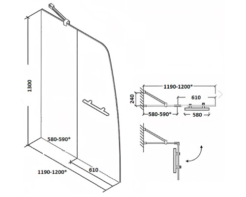 Шторка на ванну Parly F03 130х120 7178 профиль Хром стекло прозрачное