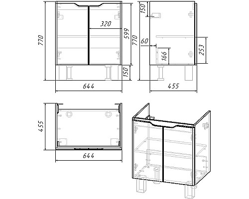 Тумба под раковину Dreja Q Plus (D) 70 99.1005 подвесная напольная Белый