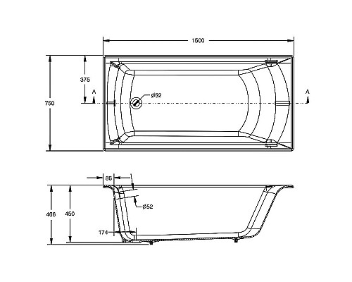 Чугунная ванна Jacob Delafon Biove 150x75 E6D903-0 с антискользящим покрытием