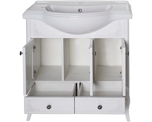 Тумба под раковину ASB-Woodline Салерно 80 9696 Белая с патиной Серебро