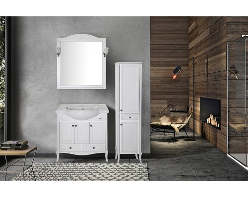 Тумба под раковину ASB-Woodline Салерно 80 9696 Белая с патиной Серебро