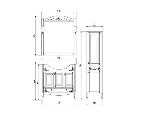 Тумба под раковину ASB-Woodline Салерно 80 9696 Белая с патиной Серебро