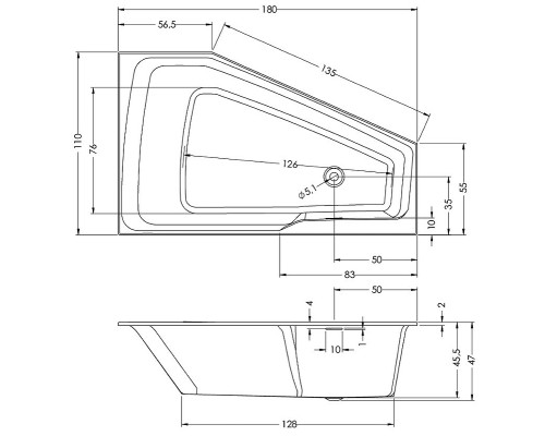 Акриловая ванна Riho Rething Space 180х110 L B116001005 (BR1800500000000) без гидромассажа