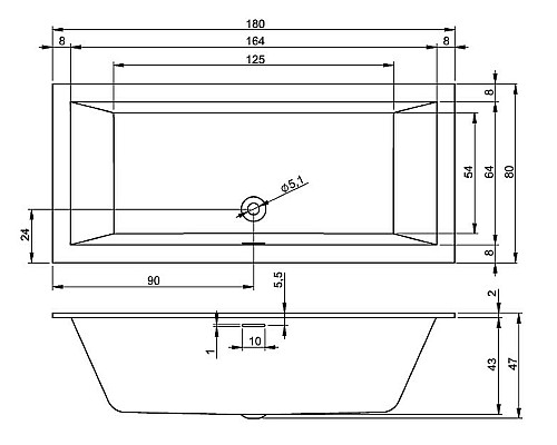 Акриловая ванна Riho Rething Cubic 180х80 B106001005 (BR0800500000000) без гидромассажа