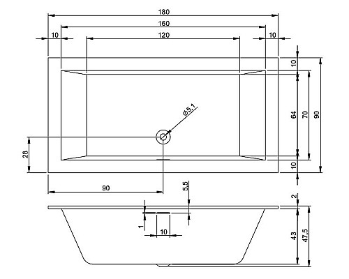 Акриловая ванна Riho Rething Cubic 180х90 B107001005 (BR0900500000000) без гидромассажа