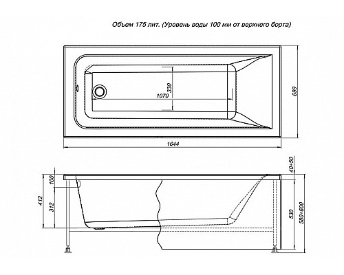 Акриловая ванна Aquanet Bright 165x70 230255 без гидромассажа