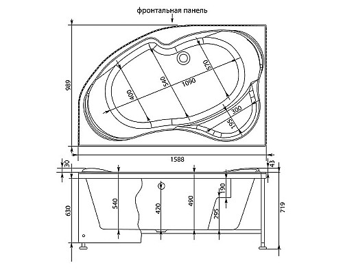Акриловая ванна Aquanet Capri 160x100 R 205386 без гидромассажа