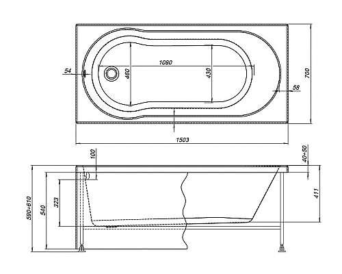 Акриловая ванна Aquanet Light 150x70 243869 без гидромассажа