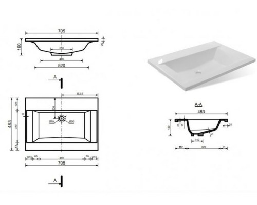 Раковина Эстет Рава 70 ФР-00002612 Белая