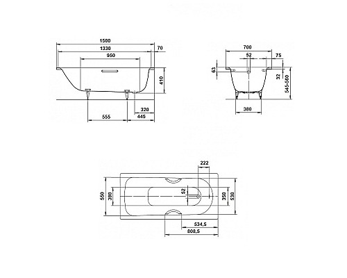 Стальная ванна Kaldewei Saniform Plus 361-1 150x70 111600013001 с покрытием Easy-clean