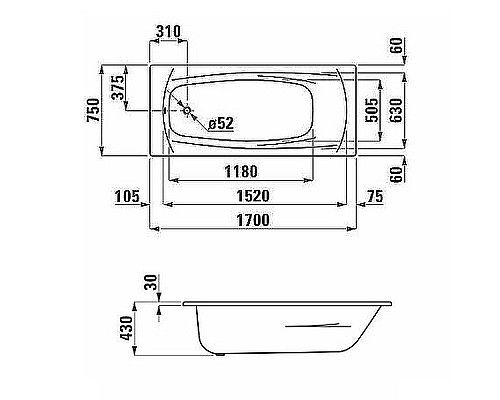 Стальная ванна Laufen Palladium 170x75 2.2511.3.000.040.1 без антискользящего покрытия