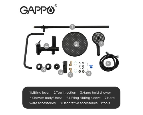 Душевая система Gappo G03-6 G2403-6 Черная матовая Хром