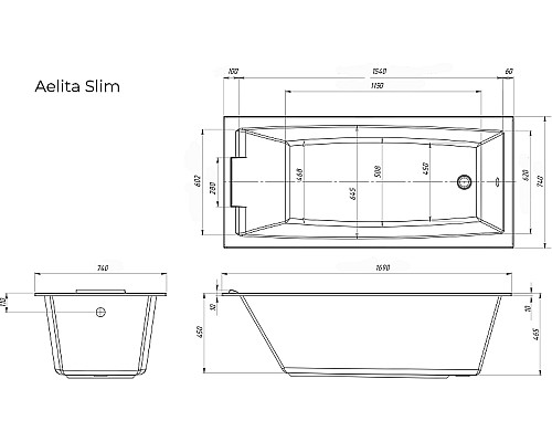 Акриловая ванна Marka One Aelita 170х75 Slim 01ае1775слим без гидромассажа