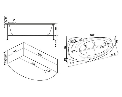 Акриловая ванна Bas Флорида 160x88 L В 00038 без гидромассажа