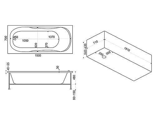 Акриловая ванна Bas Ибица 150x70 В 00011 без гидромассажа