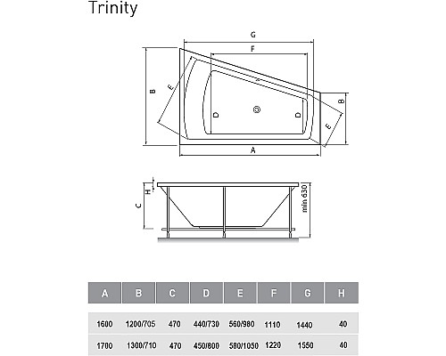 Акриловая ванна Vayer Trinity 160x120 R Гл000008157 без гидромассажа Акриловая ванна Vayer Trinity 160x120 R Гл000008157 без гидромассажа