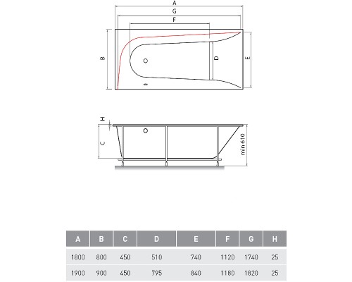 Акриловая ванна Vayer Boomerang 180x80 L Гл000010188 без гидромассажа