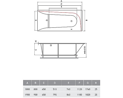 Акриловая ванна Vayer Boomerang 190x90 R Гл000010854 без гидромассажа Акриловая ванна Vayer Boomerang 190x90 R Гл000010854 без гидромассажа