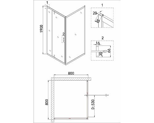 Душевой уголок Niagara Nova 80х80 NG-0280-08 BLACK профиль Черный стекло прозрачное