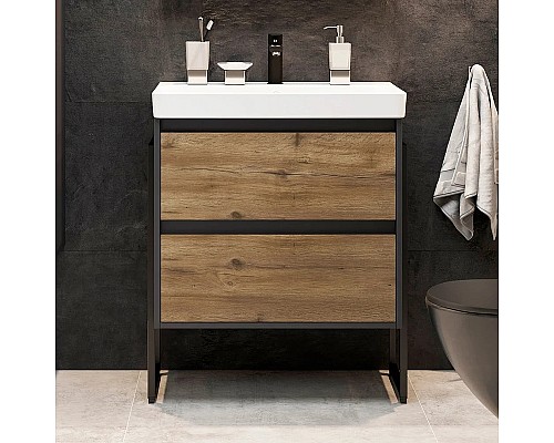 Тумба с раковиной STWORKI Кронборг 70 477801 Темное дерево Серая