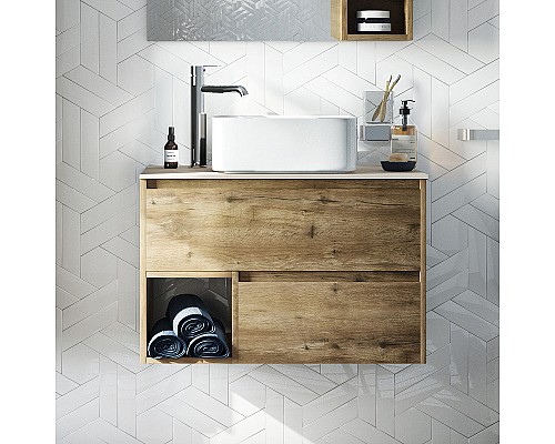 Тумба с раковиной STWORKI Карлстад 75 425257 подвесная Дуб рустикальный