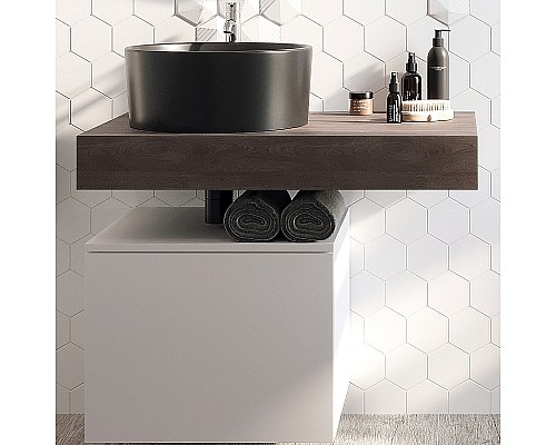 Тумба с раковиной STWORKI Ольборг 80 482632 подвесная Белая матовая Дуб карпентер