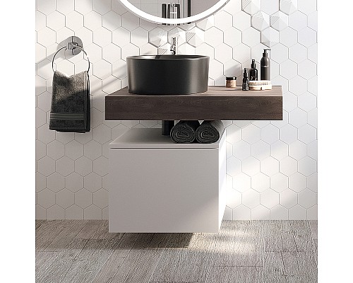 Тумба с раковиной STWORKI Ольборг 80 482632 подвесная Белая матовая Дуб карпентер