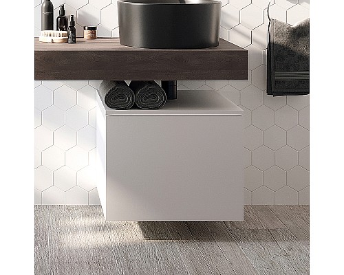 Тумба с раковиной STWORKI Ольборг 80 482632 подвесная Белая матовая Дуб карпентер