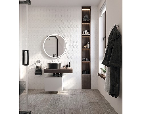 Тумба с раковиной STWORKI Ольборг 80 482632 подвесная Белая матовая Дуб карпентер