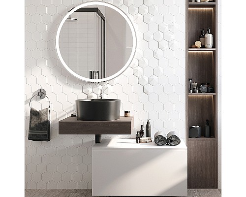 Комплект мебели для ванной STWORKI Ольборг 80 482613 подвесная Белая матовая Дуб карпентер