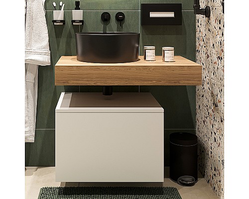 Комплект мебели для ванной STWORKI Ольборг 80 486638 подвесная Белая матовая Дуб французский