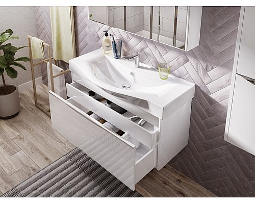 Комплект мебели для ванной STWORKI Хельсинки 100 411900 подвесной Белый глянец