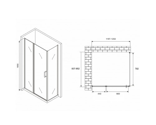 Душевой уголок Abber Sonnenstrand 120x85 профиль Хром стекло матовое