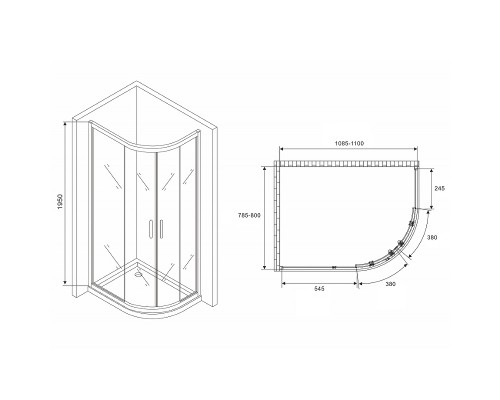 Душевой уголок Abber Schwarzer Diamant 110x80 профиль Хром стекло матовое