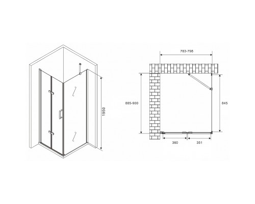 Душевой уголок Abber Zart 80x90 профиль Хром стекло прозрачное