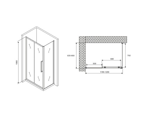 Душевой уголок Abber Schwarzer Diamant 120x85 профиль Хром стекло прозрачное