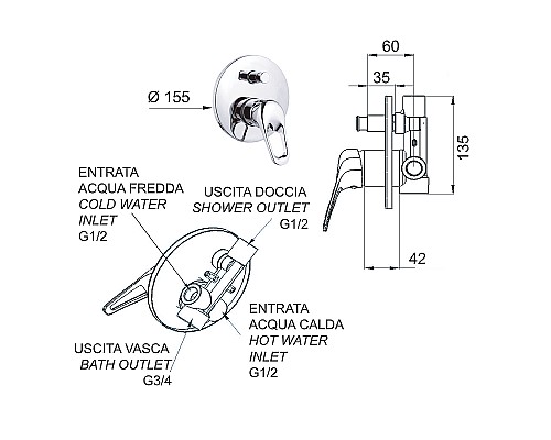 Смеситель для душа Remer Kiss K09 Хром