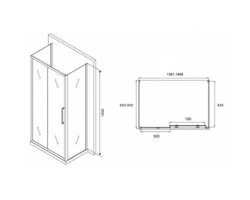 Душевой уголок Abber Schwarzer Diamant 140x90 профиль Хром стекло матовое