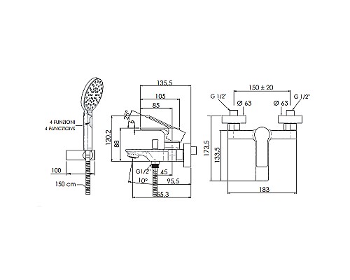 Смеситель для ванны Remer Energy EY02 Хром